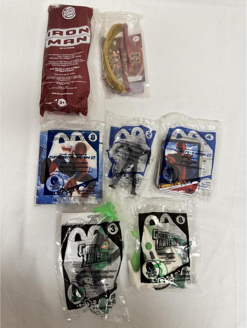 Lot of 7 Sealed Marvel DC Happy Meal Toys Iron Man Spider-Man Green Lantern